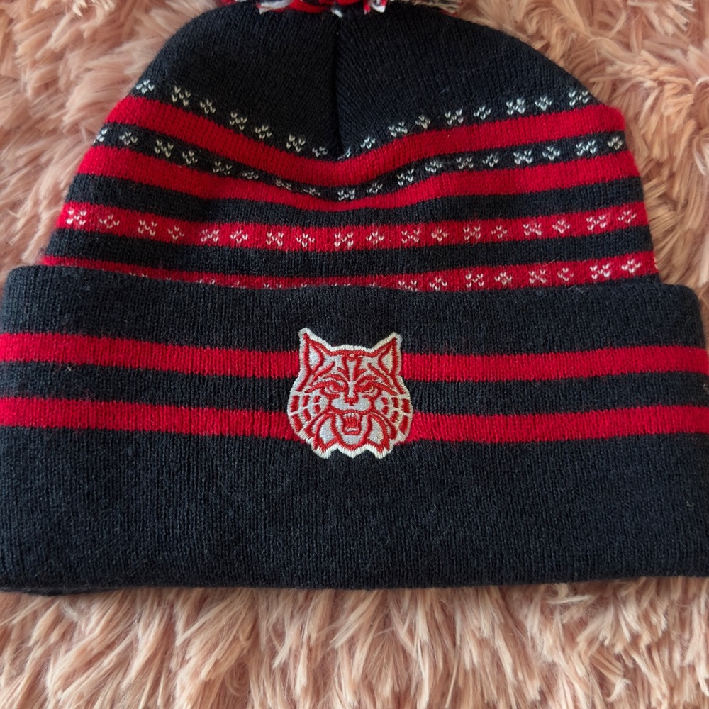 EUC‎ University of Arizona Striped Black and Red Beanie Wildcat Logo One Size